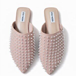 Steve Madden Studded Mule Flats – Size 10 – Blush Pink Spike Stud Slip-On Shoes